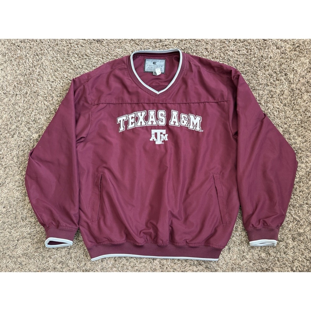 Texas A&M Aggies V Neck Windbreaker Maroon Colosseum Athletics w/Pockets Sz XL